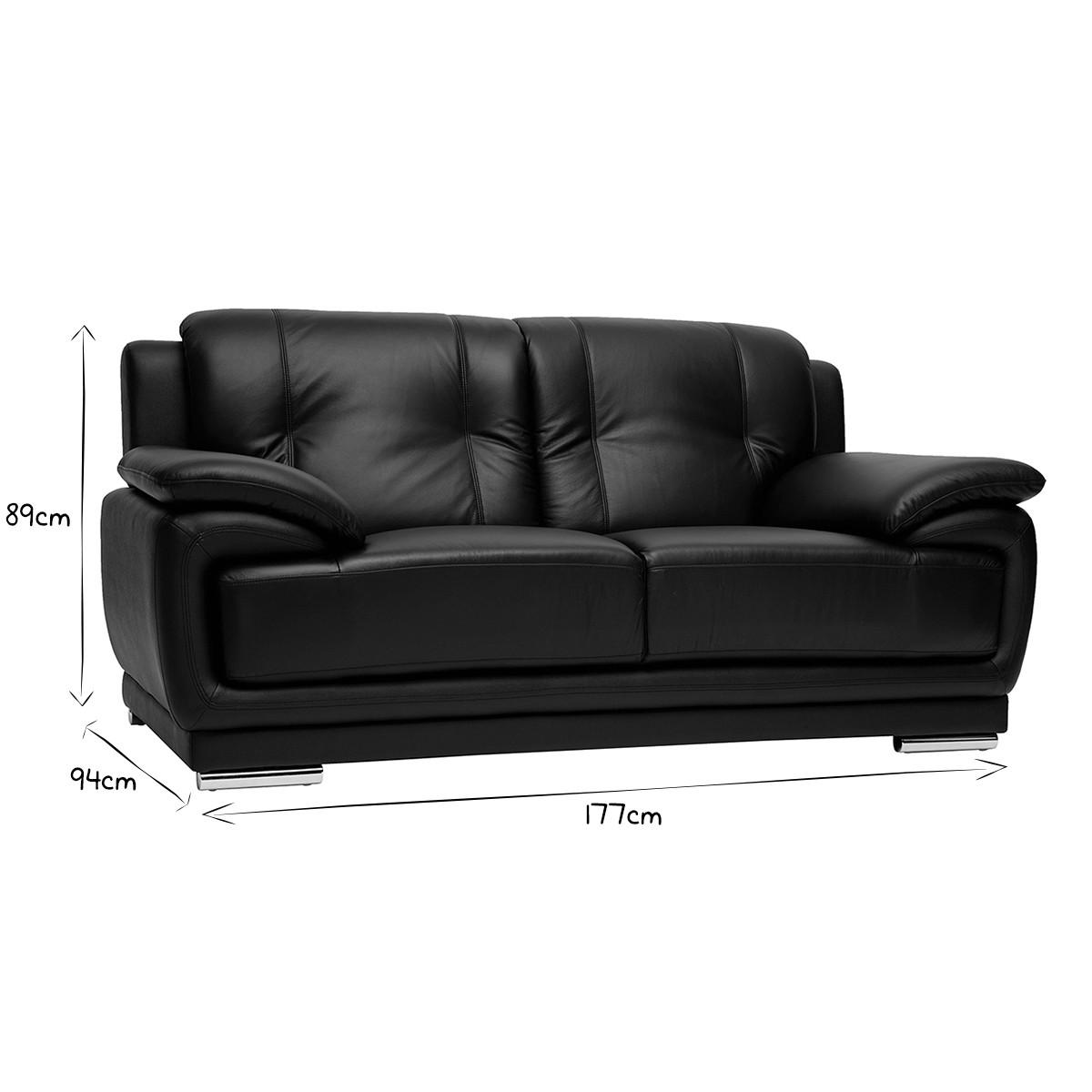 LEDERSOFA TAMARA 2-Sitzer Büffelleder schwarz Design - Schwarz, Leder (94/89/177cm) - Miliboo