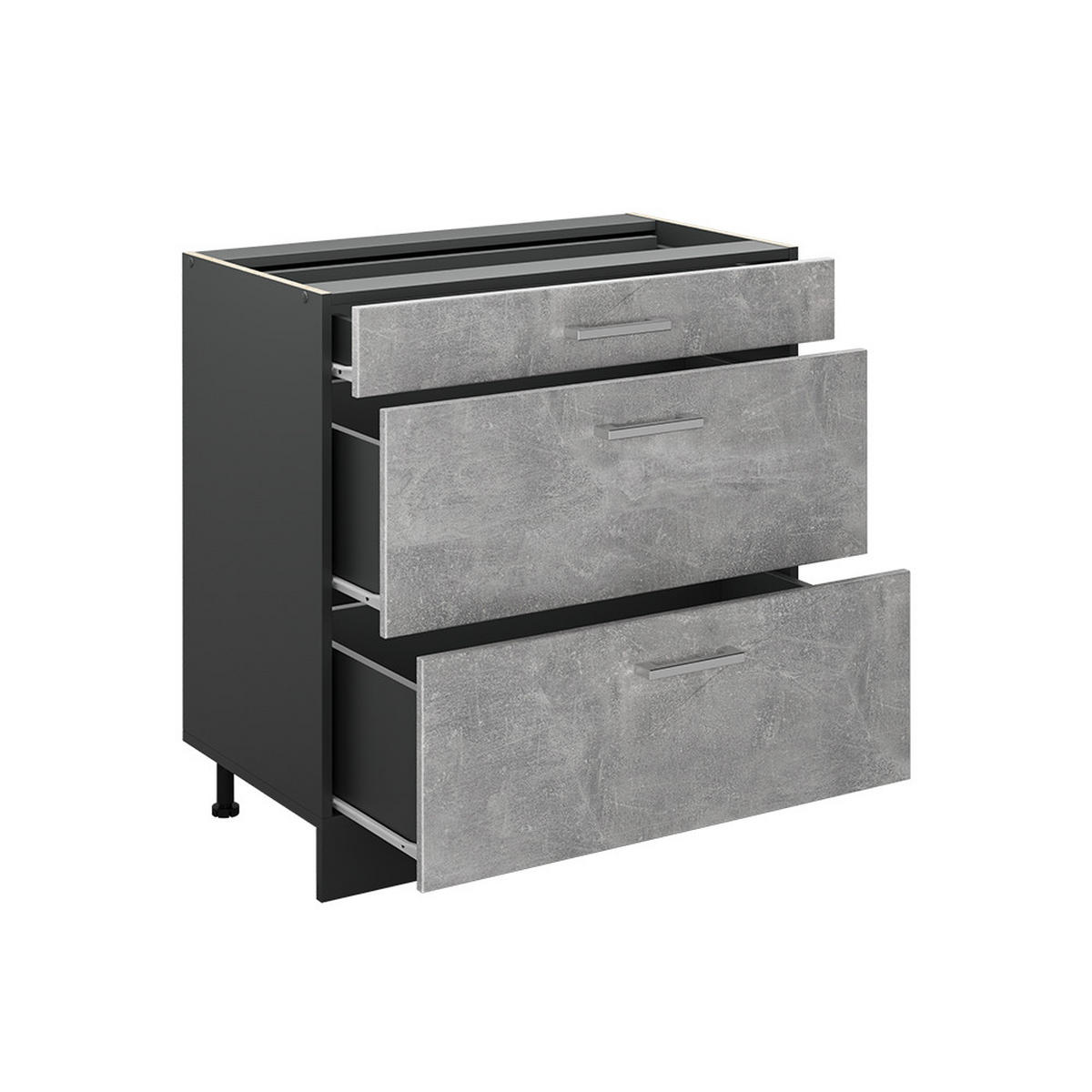 SPODNÍ SKŘÍŇKA KUCHYŇSKÉ LINKY R-Line, Beton/Antracit, 80 cm se 3 zásuvkami pracovná doska Dub Goldkraft - šedá/antracitová, kompozitní dřevo (80/81.6/60cm) - Vicco