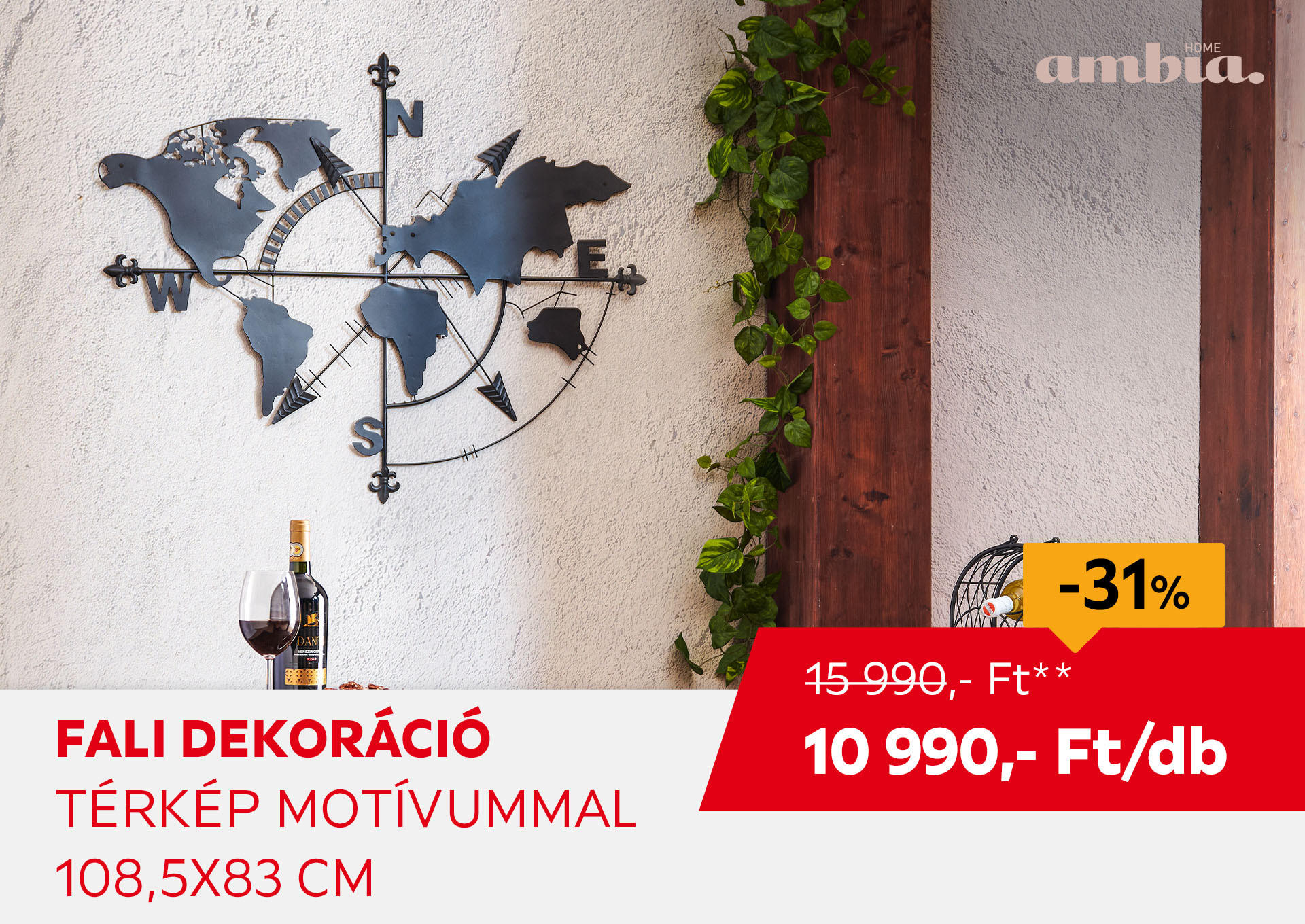 Fali dekoráció, térkép motívummal, 108,5 x 83 cm,  Kiemelt termék 15990 Ft.- helyett 10990 Ft.-