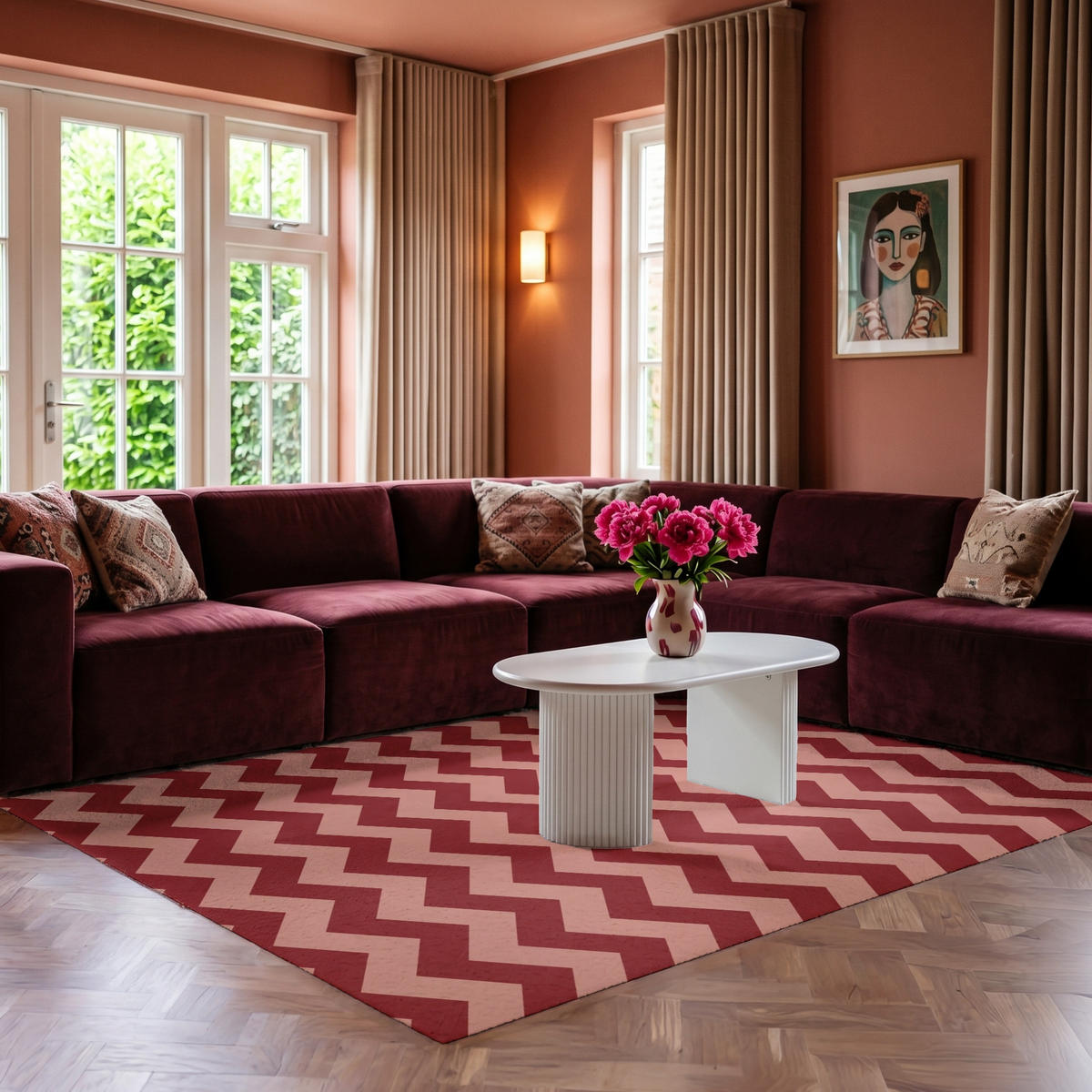 KOBERCE - Cikcak - Pruhy - Vzor - Červená - 230x150 cm - červená, textil/plast (230/0.4cm) - OnlyWow
