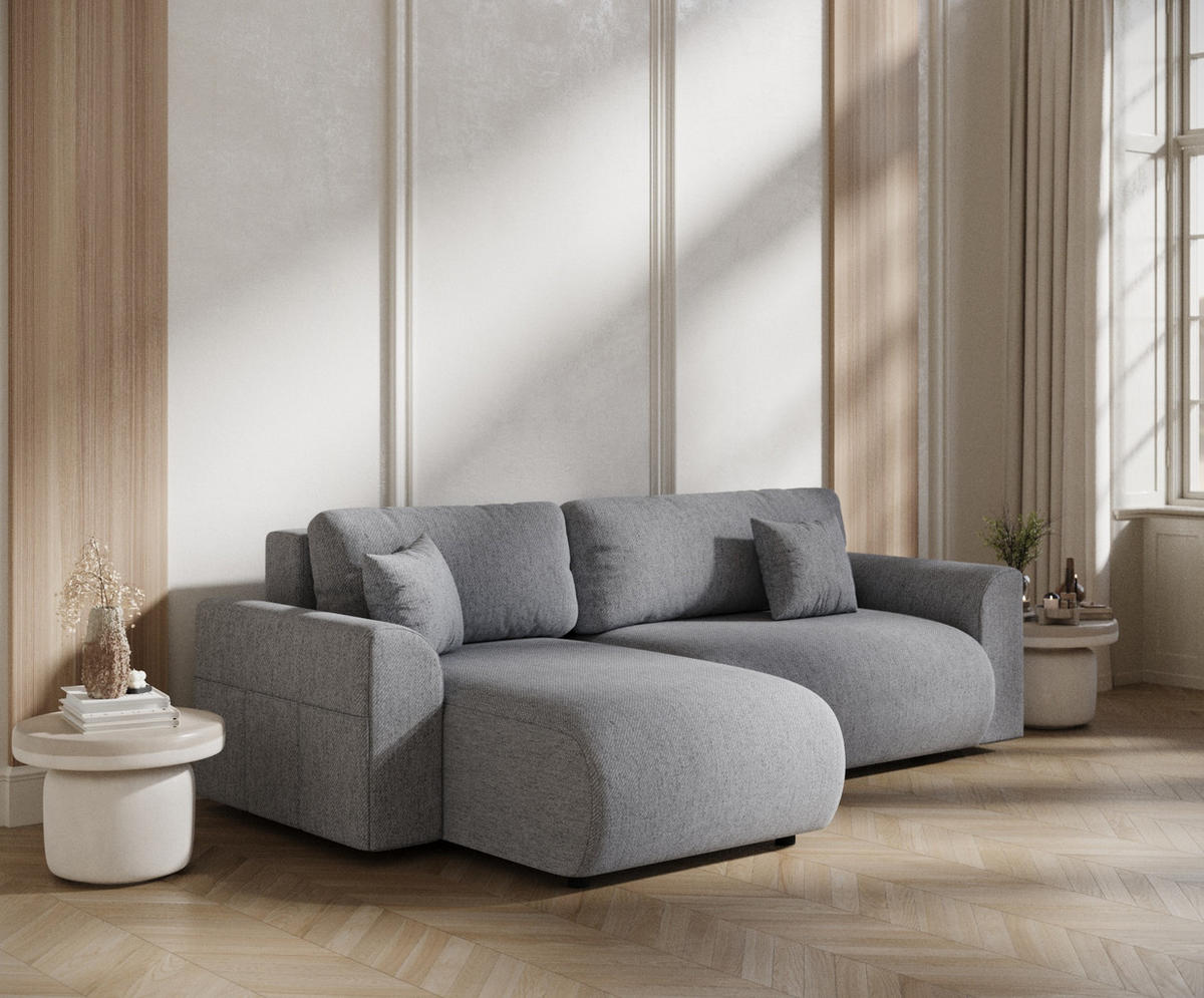 ECKSOFA MIT SCHLAFFUNKTION Bodega Grau Webstoff - Schwarz/Grau, Holz/Holzwerkstoff (235/138cm) - Maison de Reve