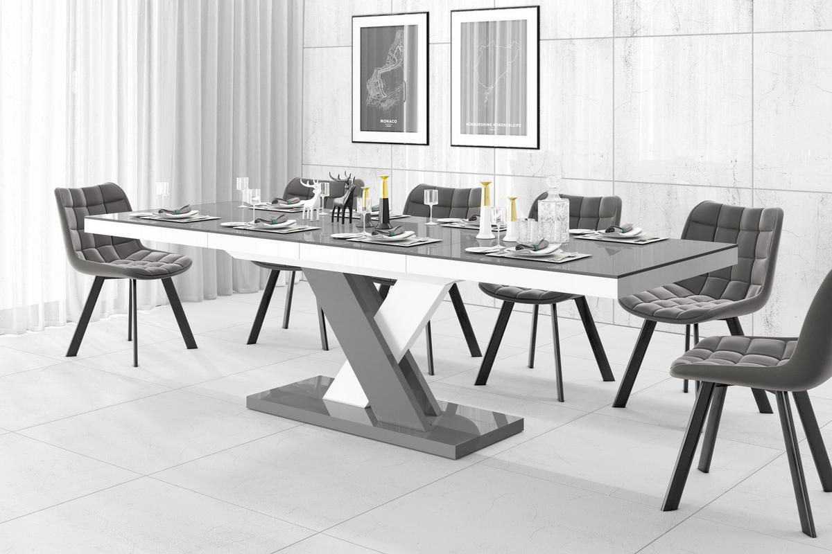 ESSTISCH Rechteckig Grau Weiß Hochglanz 120/89/75 cm - Weiß Hochglanz/Grau, Holzwerkstoff (89/160/75cm) - designimpex