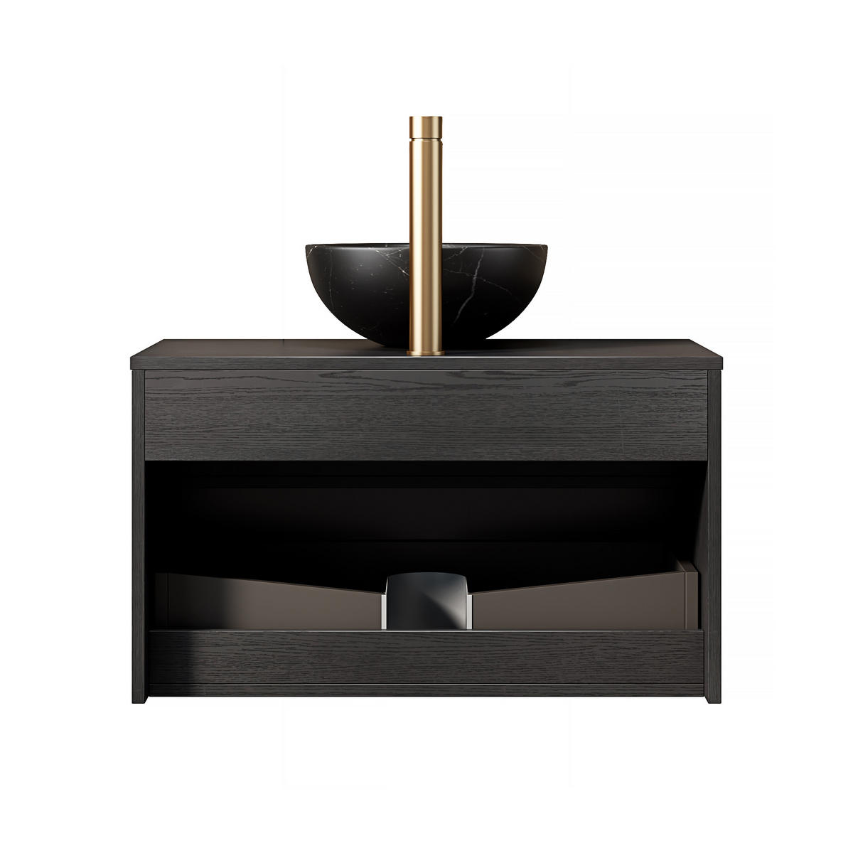 WASCHTISCHKOMBI 80x46x60.8cm in Schwarz mit Sensor-LED, Soft-Close & Massivholzfront - Schwarz, Keramik (80/60.8/46cm) - Modfu