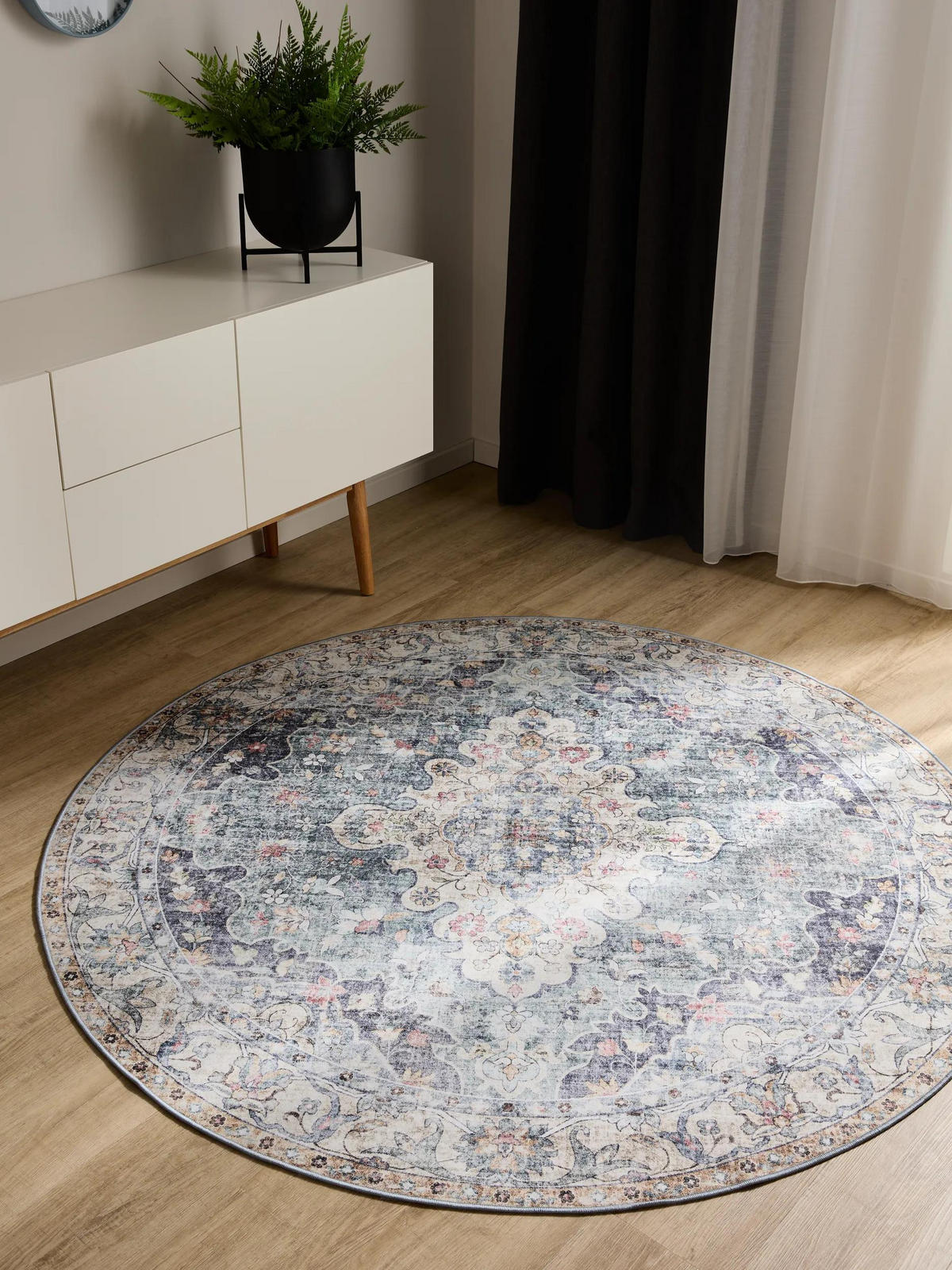 VINTAGE-TEPPICH George waschbar ø 120 cm rund - Blau, Kunststoff (120/120cm) - benuta