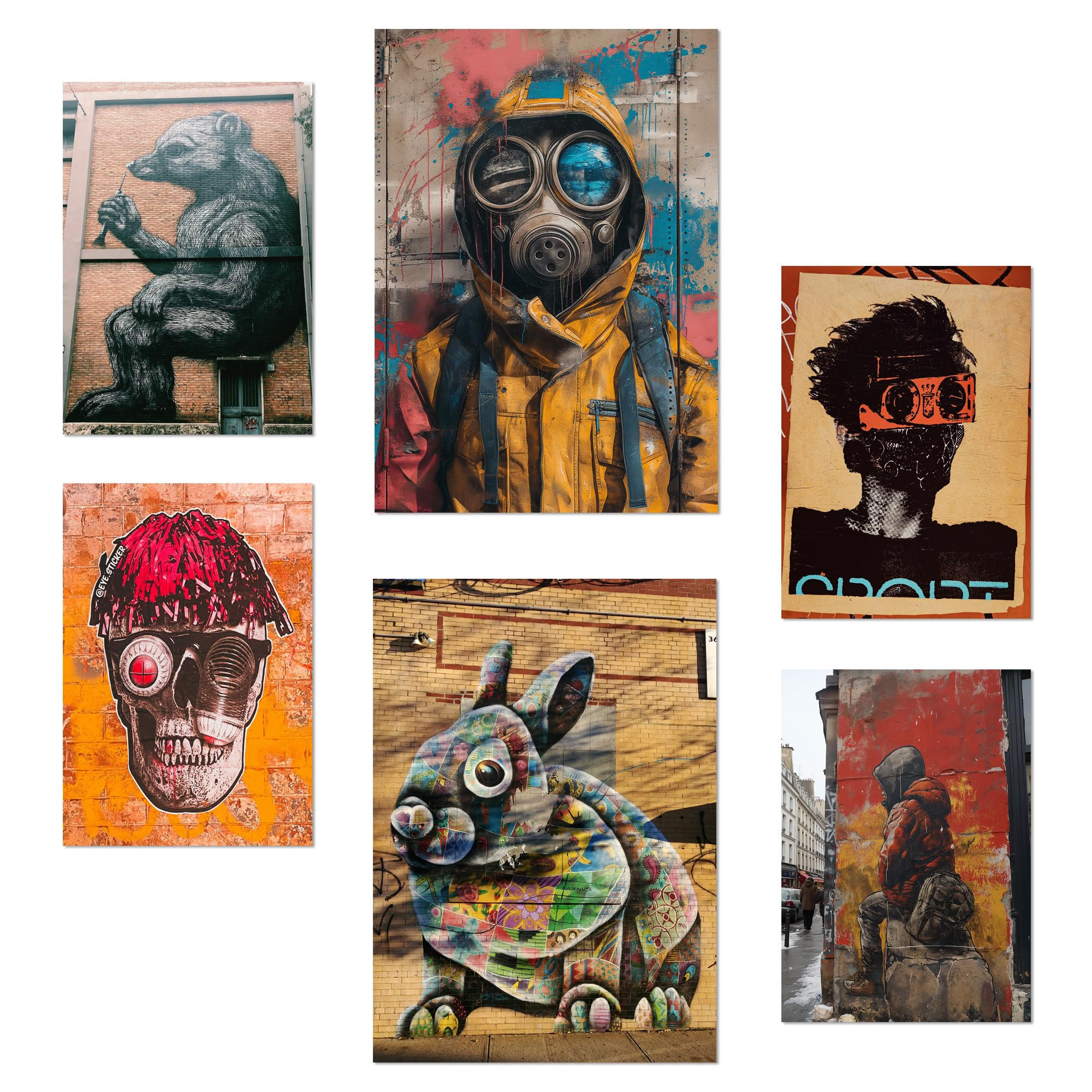 POSTER Set Mit 6 Graffiti, Straßenkunst Im Banksy In Brauntönen A3 & A4 Rahmenlos - Klar, Papier (29/3cm) - Nacnic