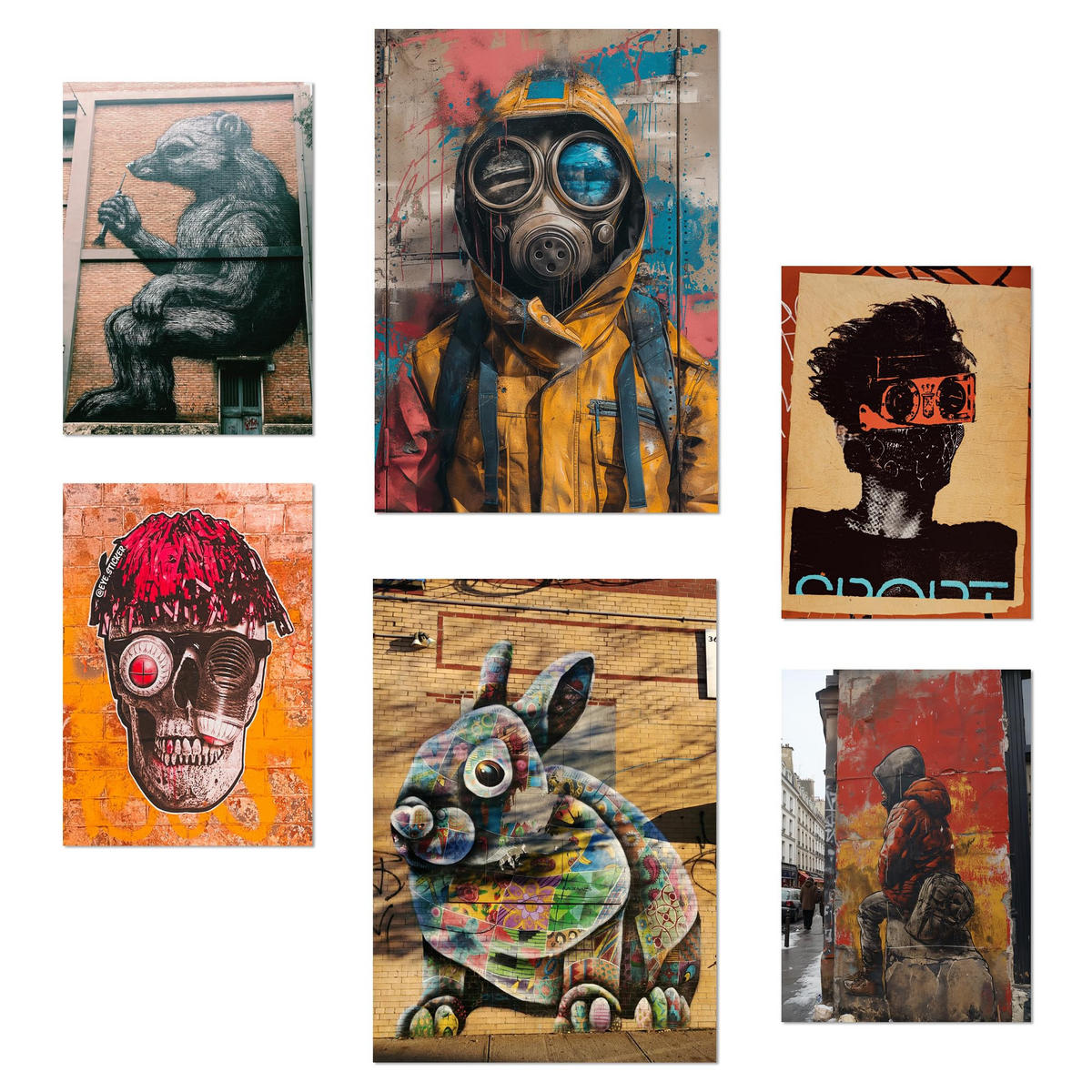 POSTER Set Mit 6 Graffiti, Straßenkunst Im Banksy In Brauntönen A3 & A4 Rahmenlos - Klar, Papier (29/3cm) - Nacnic