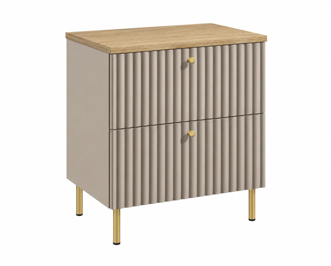 BADEZIMMERSCHRANK: Kaschmir / Platte Helle Eiche / Griffe Gold / Beine Gold, 60 x 44,4 x 73,6 cm - Kaschmir/Goldfarben, Holzwerkstoff (60/73.6/44.4cm) - 3XE LIVING