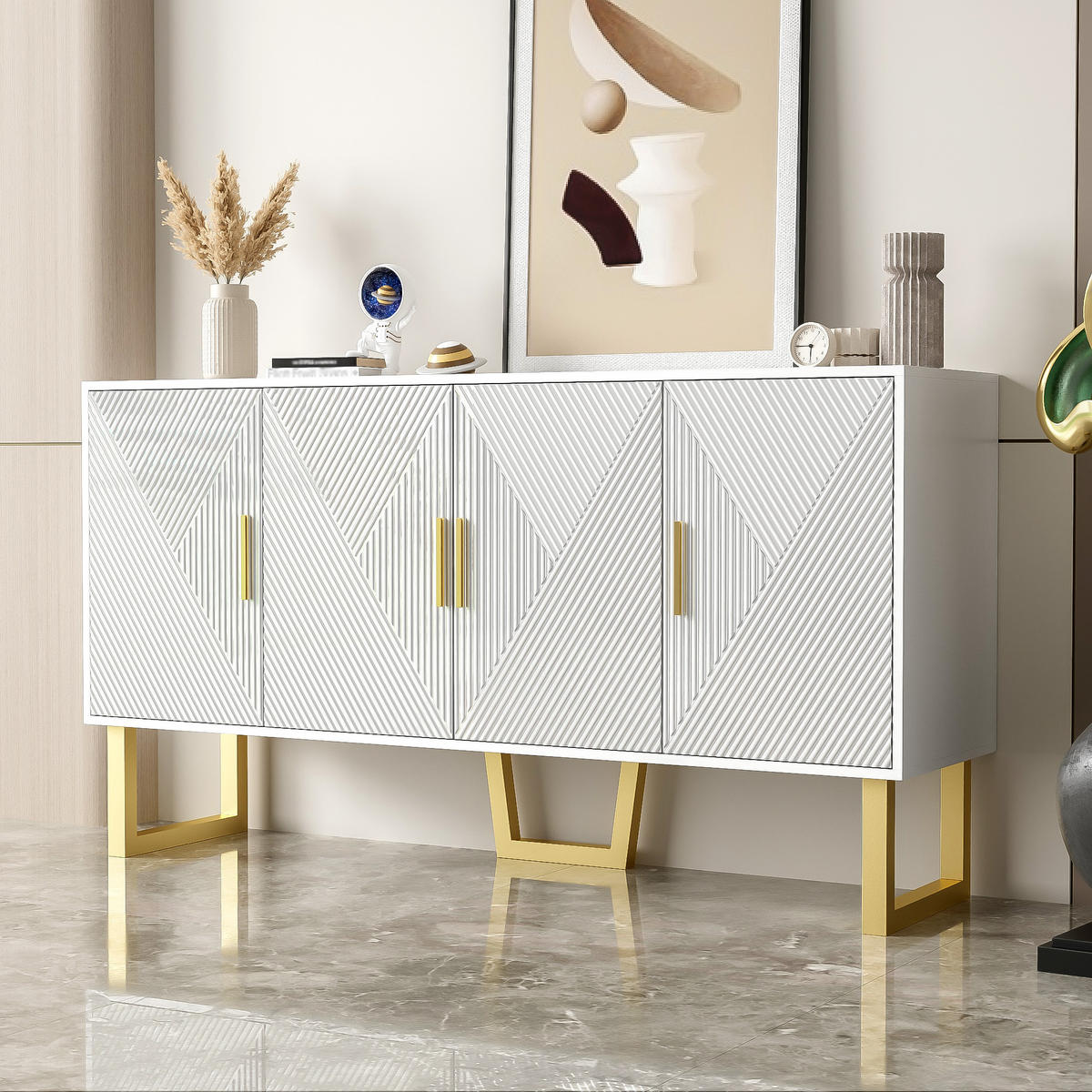 SIDEBOARD 150/40/82 cm in Weiß mit 4 Türen und höhenverstellbaren Regalen - Weiß, Holzwerkstoff (150/82/40cm) - Flora Grace