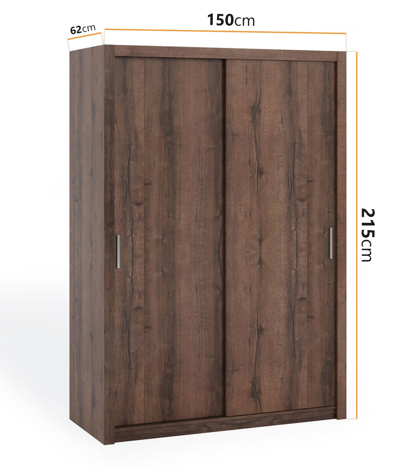 SCHIEBETÜRENSCHRANK Tamiza 150/215/62 2-türig - Silberfarben/Braun, Holzwerkstoff/Kunststoff (150/215/62cm) - Ravio