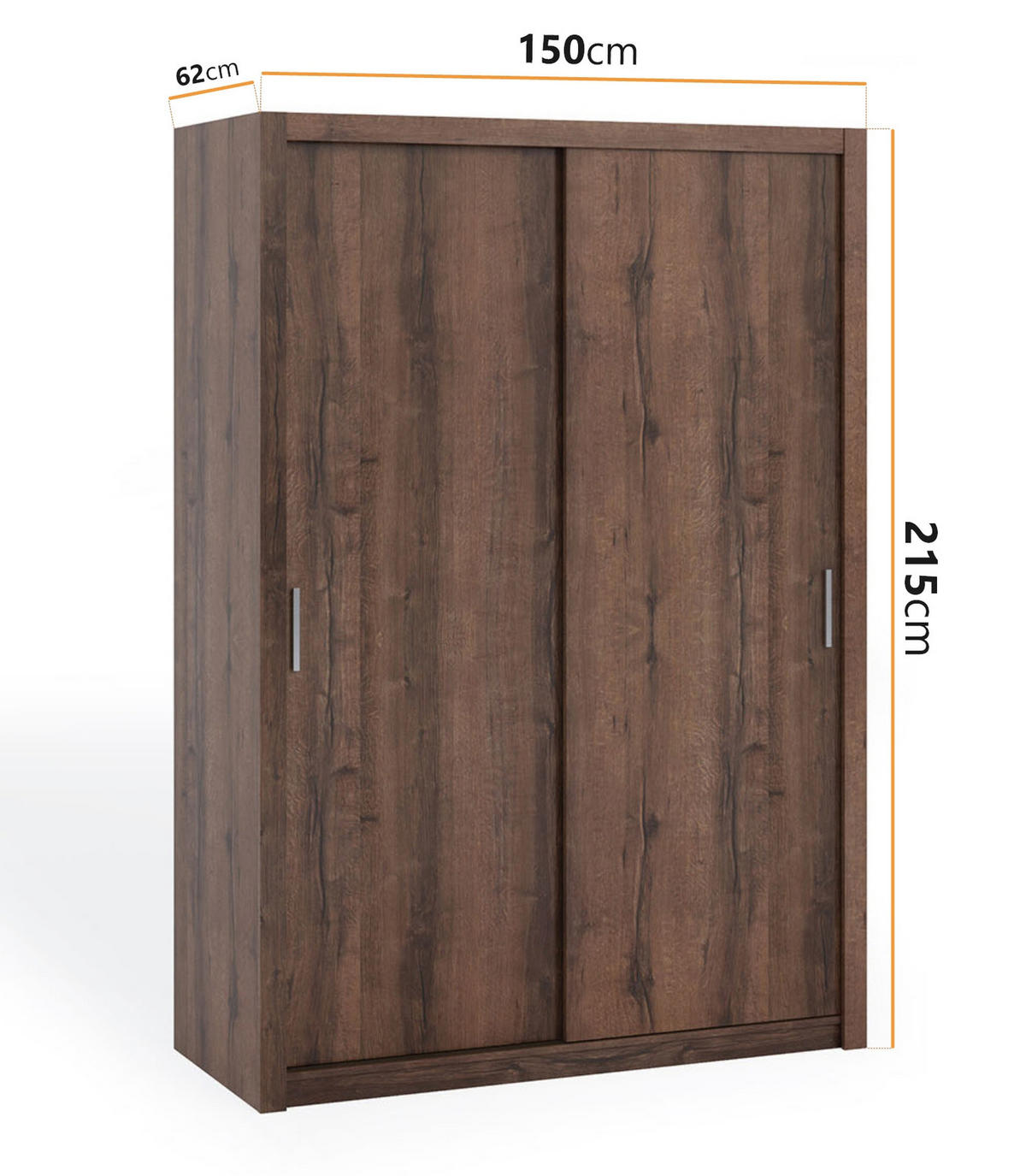 SCHIEBETÜRENSCHRANK Tamiza 150/215/62 2-türig - Silberfarben/Braun, Holzwerkstoff/Kunststoff (150/215/62cm) - Ravio