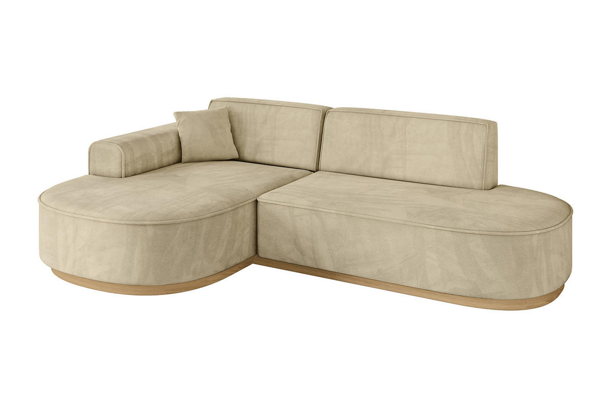 ECKSOFA Ottomane Links MARI-L1-v2 - 243x171x83 cm Beige Velours - Beige, Holzwerkstoff/Textil (243/171cm) - ALTDECOR