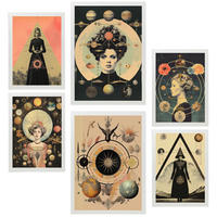 POSTER Set Mit 6 Mystischen & Esoterischen In Beige & Schwarz A3 & A4 Weißer Rahmen - Weiß, Papier (29/3cm) - Nacnic