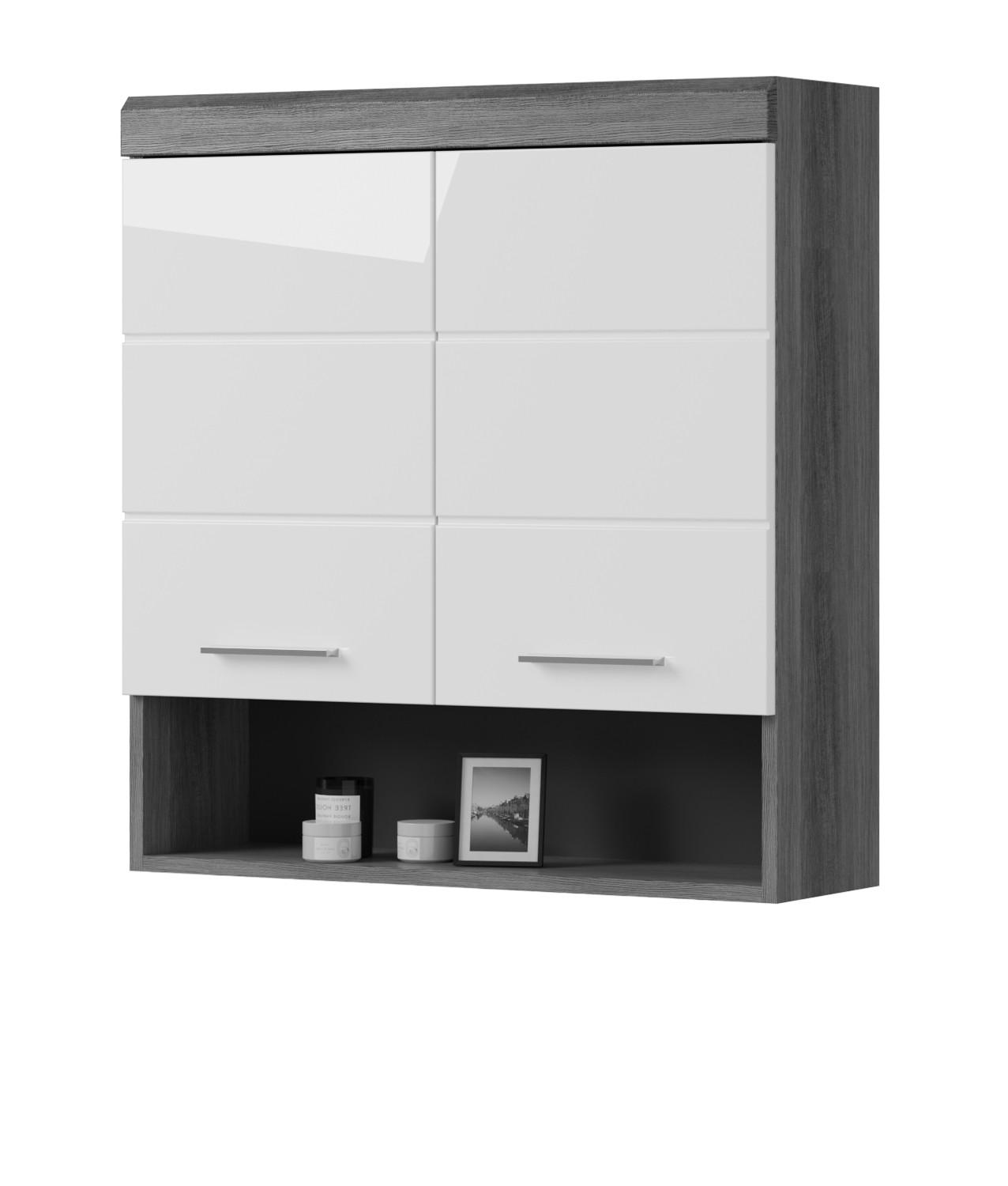 HÄNGESCHRANK weiß Hochglanz, grau 74 cm, Badschrank 2-türig - Chromfarben/Weiß Hochglanz, Holzwerkstoff/Kunststoff (74/79/24cm) - Inn.Furn