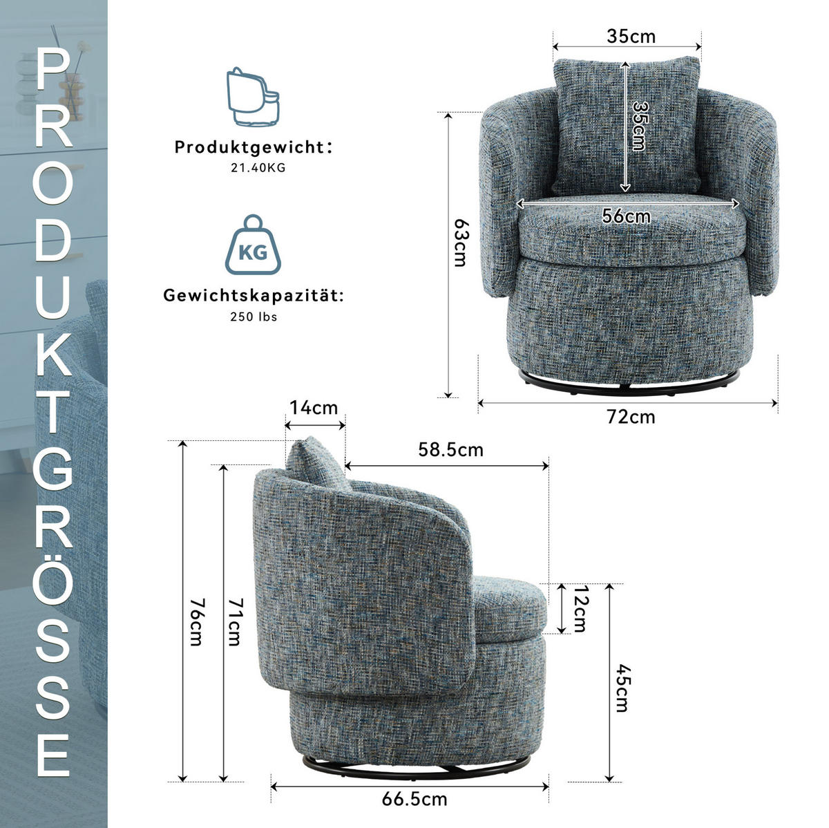 SESSEL Chenille mit verstecktem Stauraum 72/66.5/76 cm Blau - Blau, Textil (66.5/76/72cm) - Redom