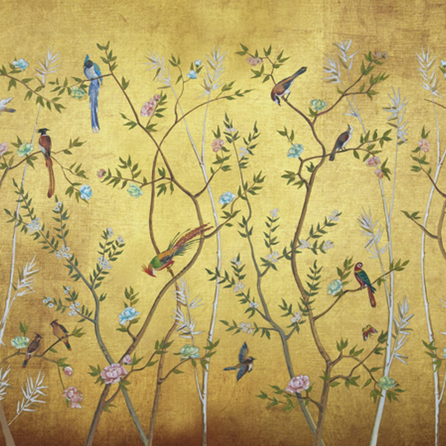 FOTOTAPETE Blumen und Vögel 424 x 280 cm - Gelb, Papier (424/280cm) - Sanders & Sanders