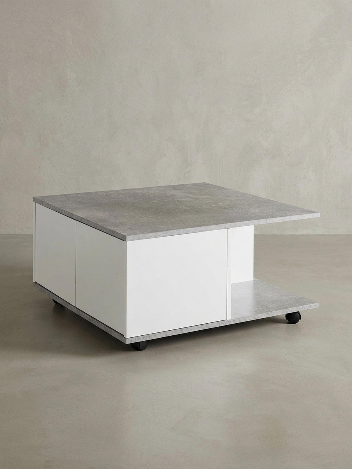 COUCHTISCH mit Rollen, Melaminharzbeschichtung und 2 Schubladen, Grau 70x70x36 cm - Grau, Holz (70/70/36cm) - KADIMA DESIGN