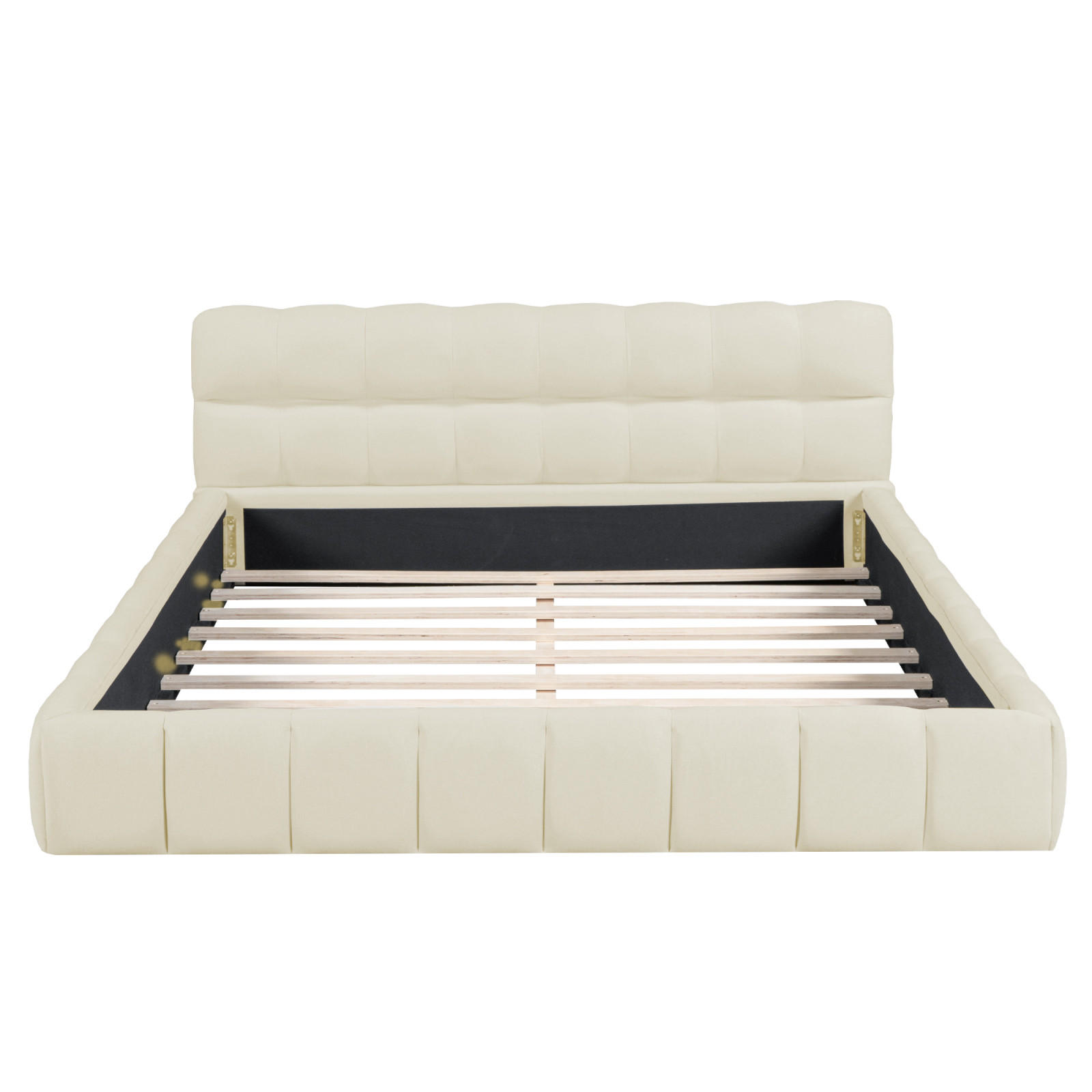 POLSTERBETT 140x200 cm im Bubble-Stil, Lattenrost, Leinen, Beige - Beige, Metall (140/200cm)