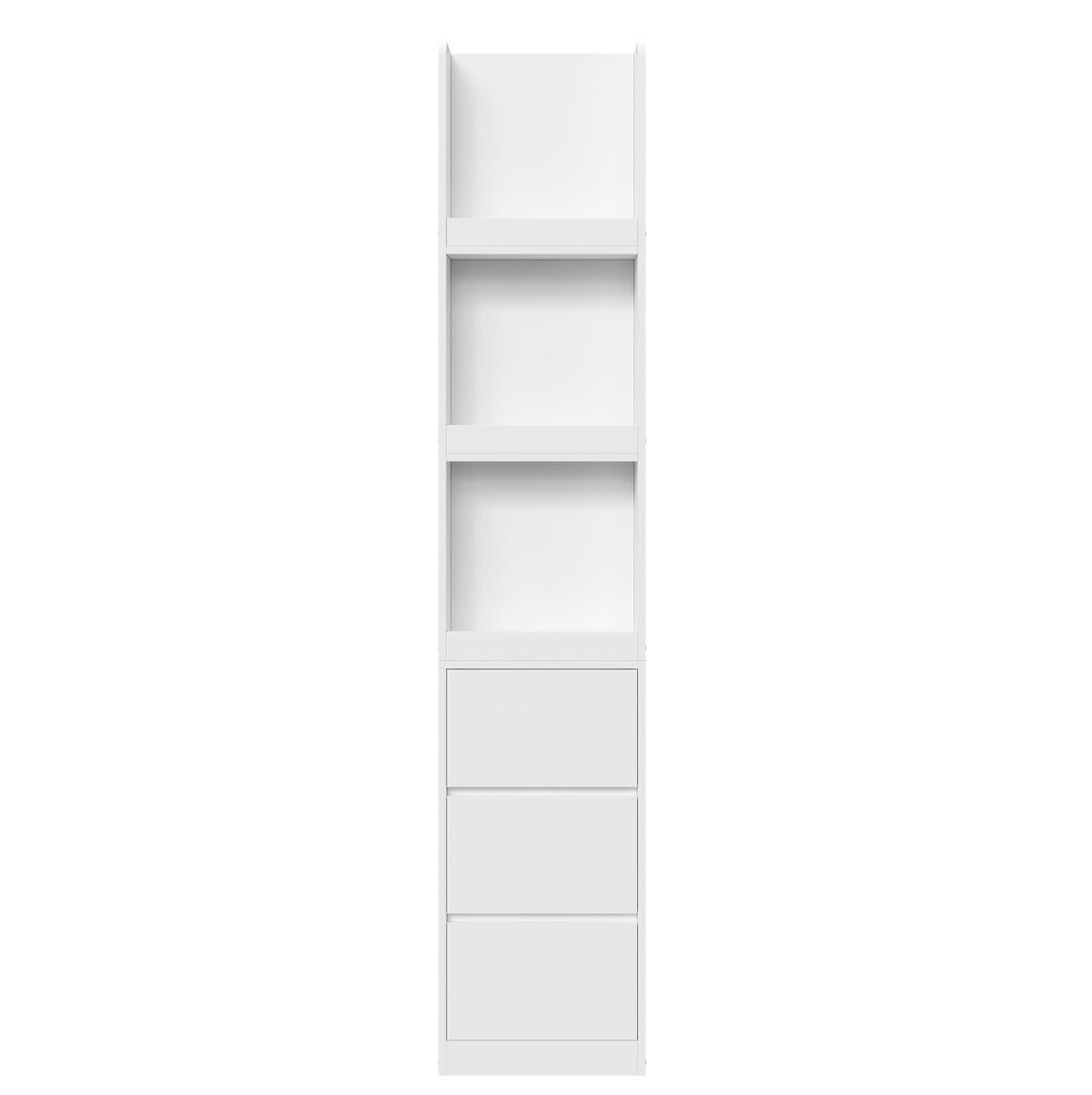 BÜCHERREGAL schmal mit 3 Schubladen 40 cm tief, 200 cm hoch Weiß - Weiß, Holzwerkstoff (40/200/60cm) - Beauniv
