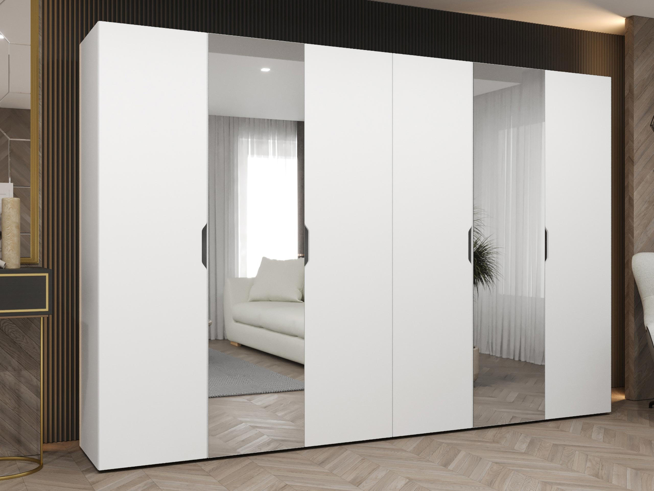 DREHTÜRENSCHRANK Malaga 300 mit Frontspiegel - Weiß, Holzwerkstoff (300/202/52cm) - MIRJAN24