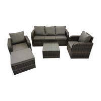 GARTENMÖBELGARNITUR mit KISSEN Polyrattan Dunkelgrau 6-Sitzer - Dunkelgrau/Grau, Glas/Kunststoff - Fimous
