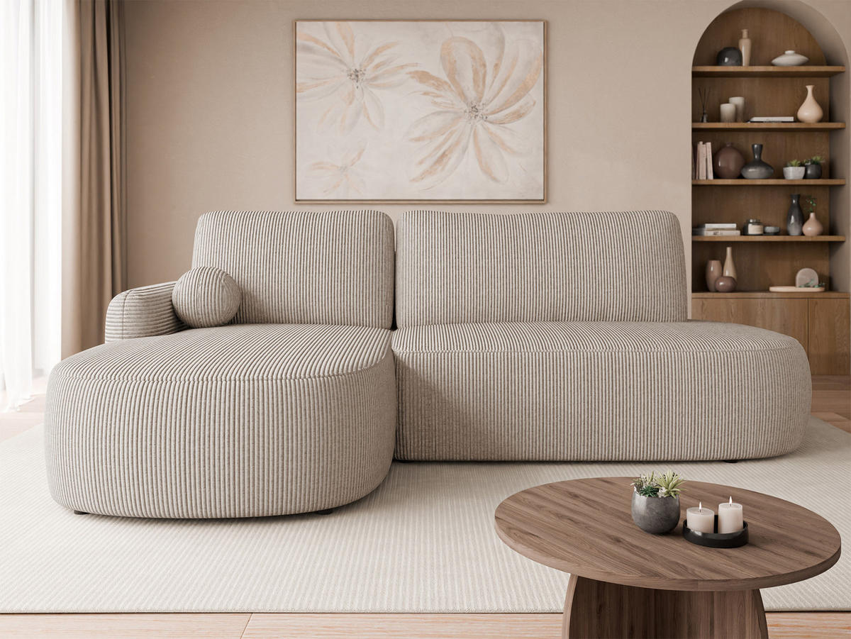 ECKSOFA Loridu O Cord, Seite: Links - Schwarz/Sahara, Holz/Kunststoff (274/174cm) - MIRJAN24