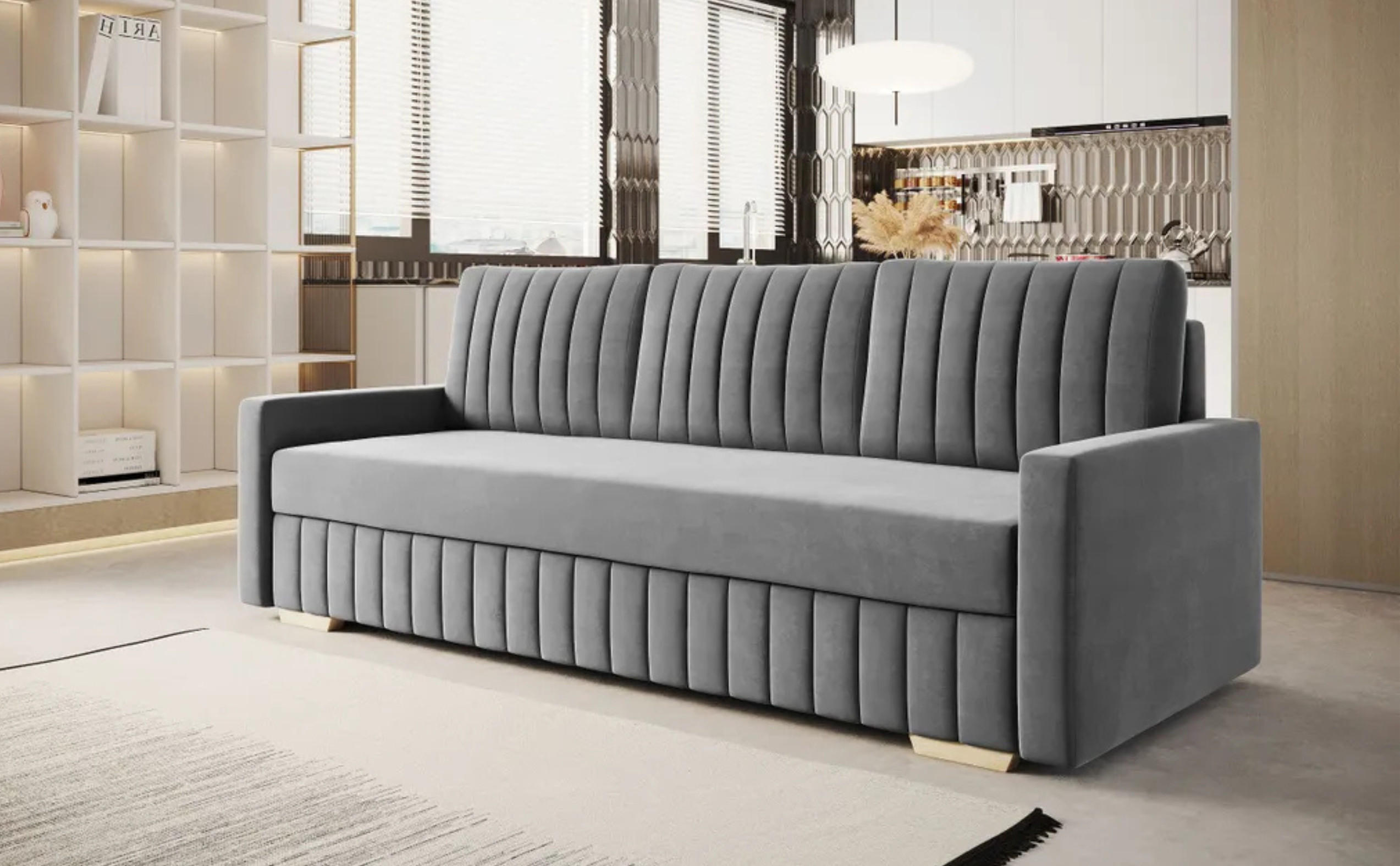 SCHLAFSOFA BELLA Sofa mit Schlaffunktion und Bettkasten, Frabe: Grau, Veloursstoff - Grau, Textil (217/92/52cm) - Sepro Meble