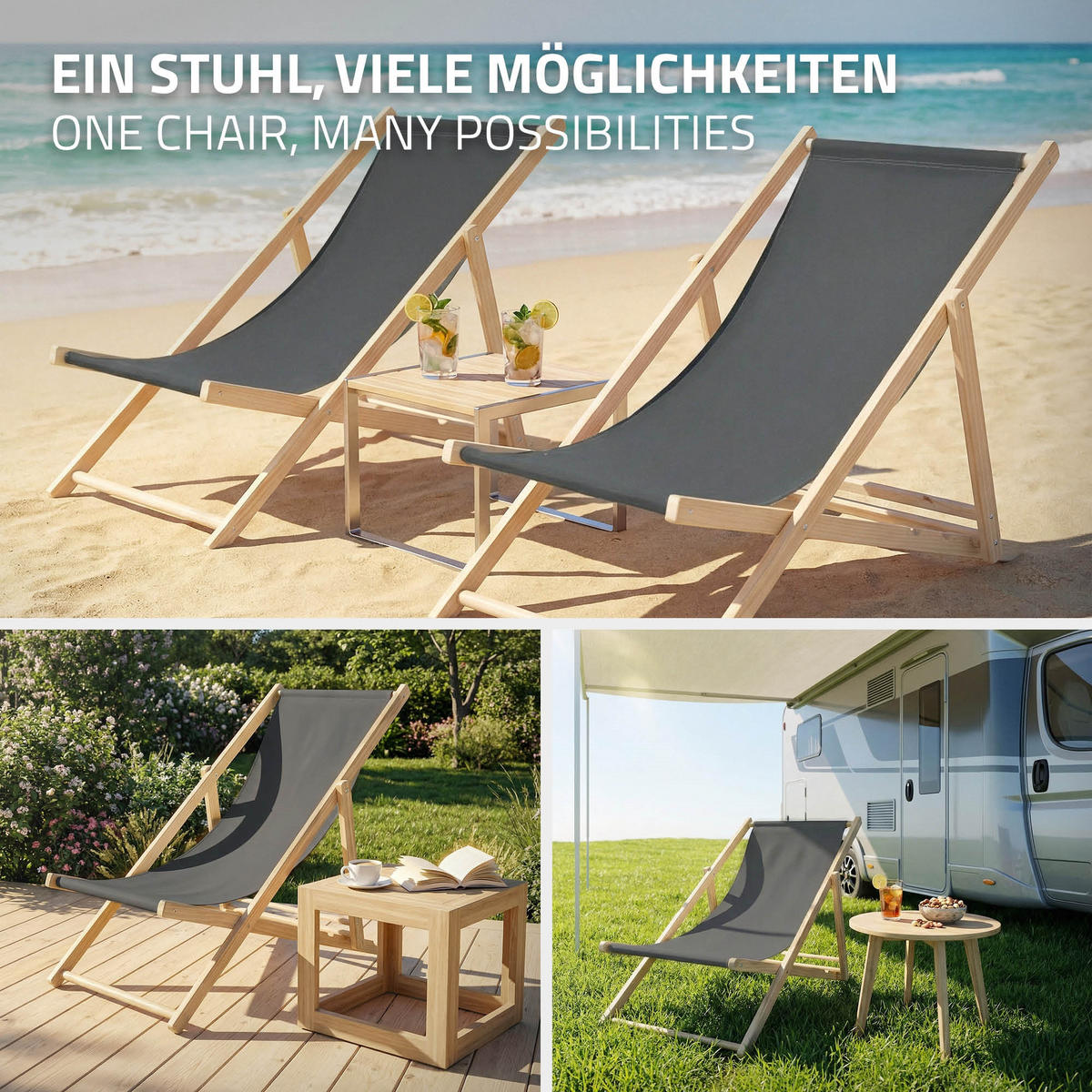 LIEGESTUHL 10er Set Anthrazit - Anthrazit, Holz (57.5/83/100cm) - ECD-Germany