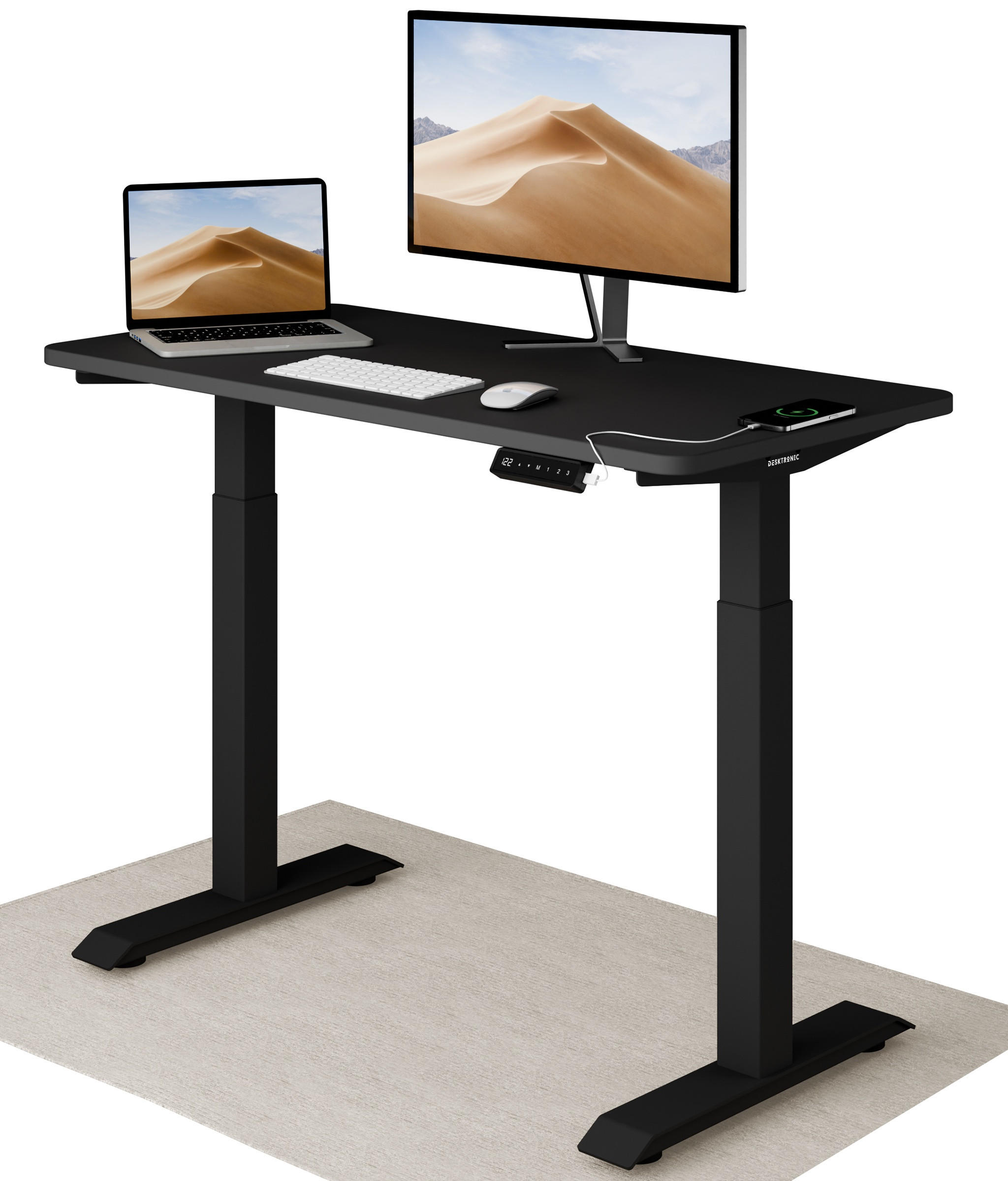 SCHREIBTISCH Elektrisch Höhenverstellbarer HomeOne 120x60cm Schwarz/Schwarz mit Memory-Funktion, Anti-Kollisions Technologie - Schwarz, Holzwerkstoff (60/120/72cm) - Desktronic