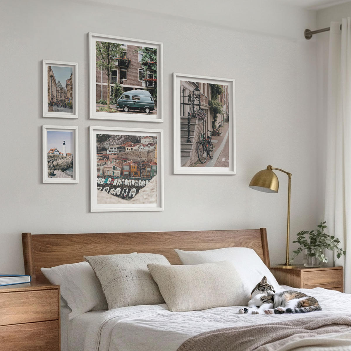 WANDBILDER 5er-Set - 50x50 cm & 20x30 cm & 40x60 cm Weißer Rahmen - Elegante Muster auf Steinen - Weiß, Kunststoff (40/60cm) - ArtPrintCave