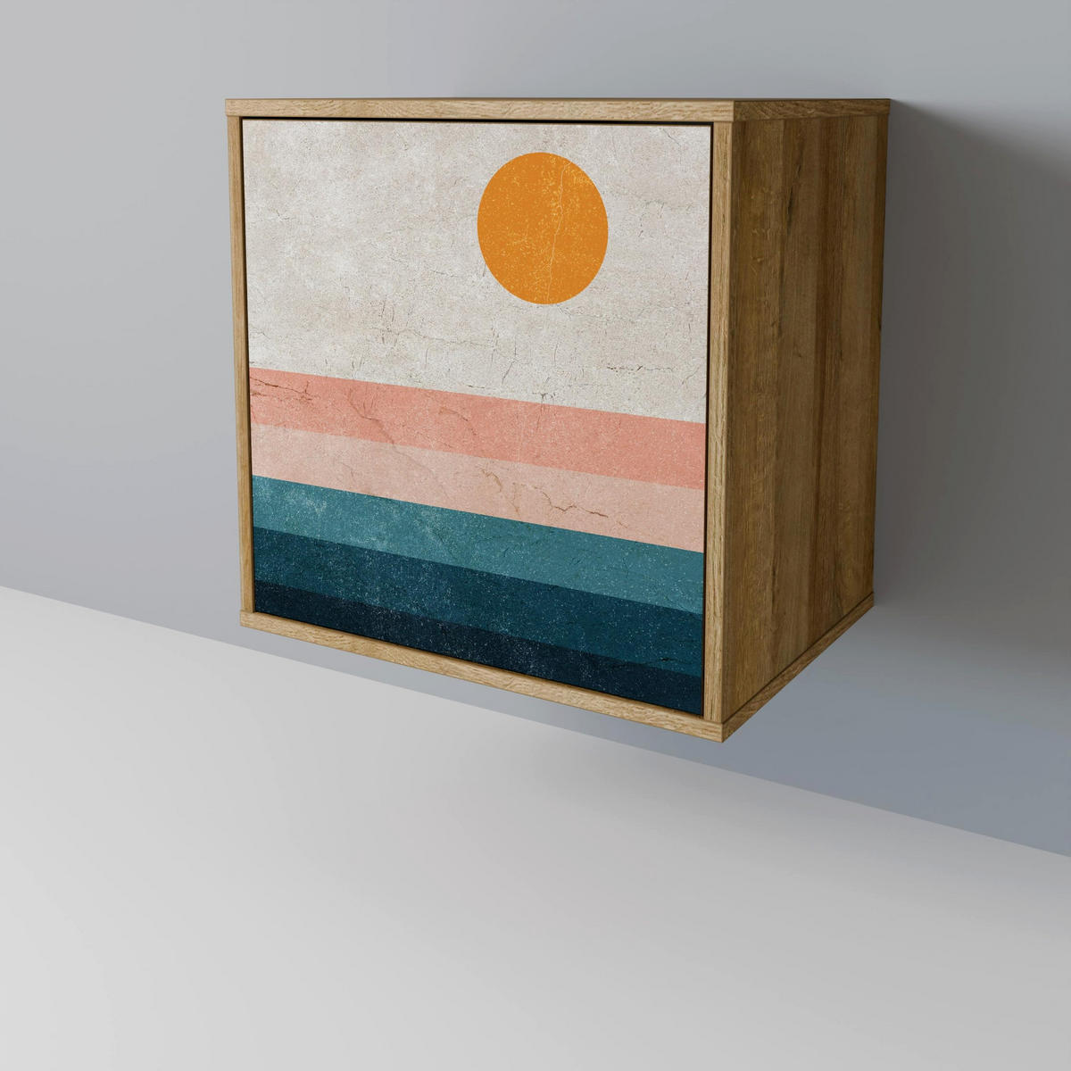 SIDEBOARD TWO HALVES, Eichefarben, 57,5x42x67,5 cm, Schwarze Metall-Rahmenfüße - Eichefarben/Multicolor, Holzwerkstoff/Metall (57.5/67.5/42cm) - SpaceRebels