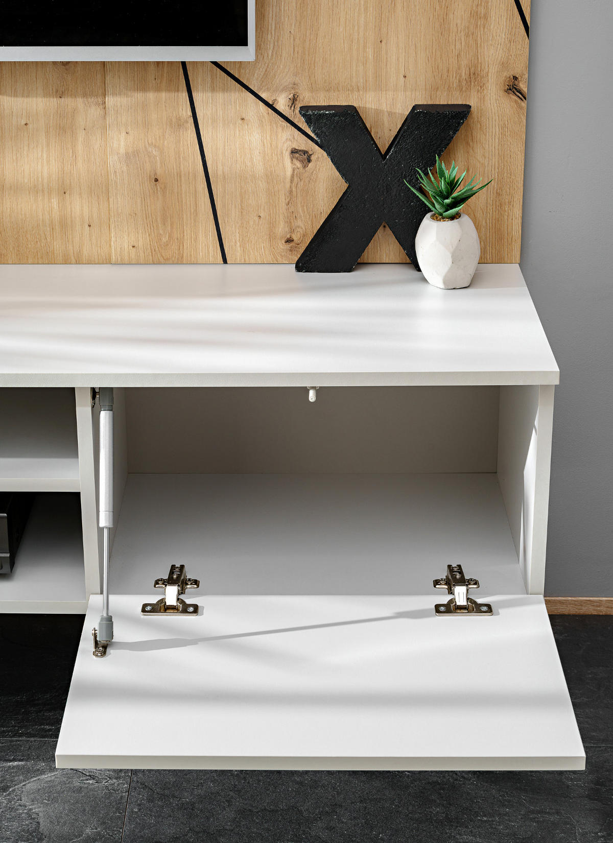 TV-LOWBOARD grau, Eiche Artisan 160, TV-Unterschrank hängend mit Akustikpaneel - Hellgrau/Eiche Artisan, Glas/Holzwerkstoff (160/148/35cm) - Inn.Furn