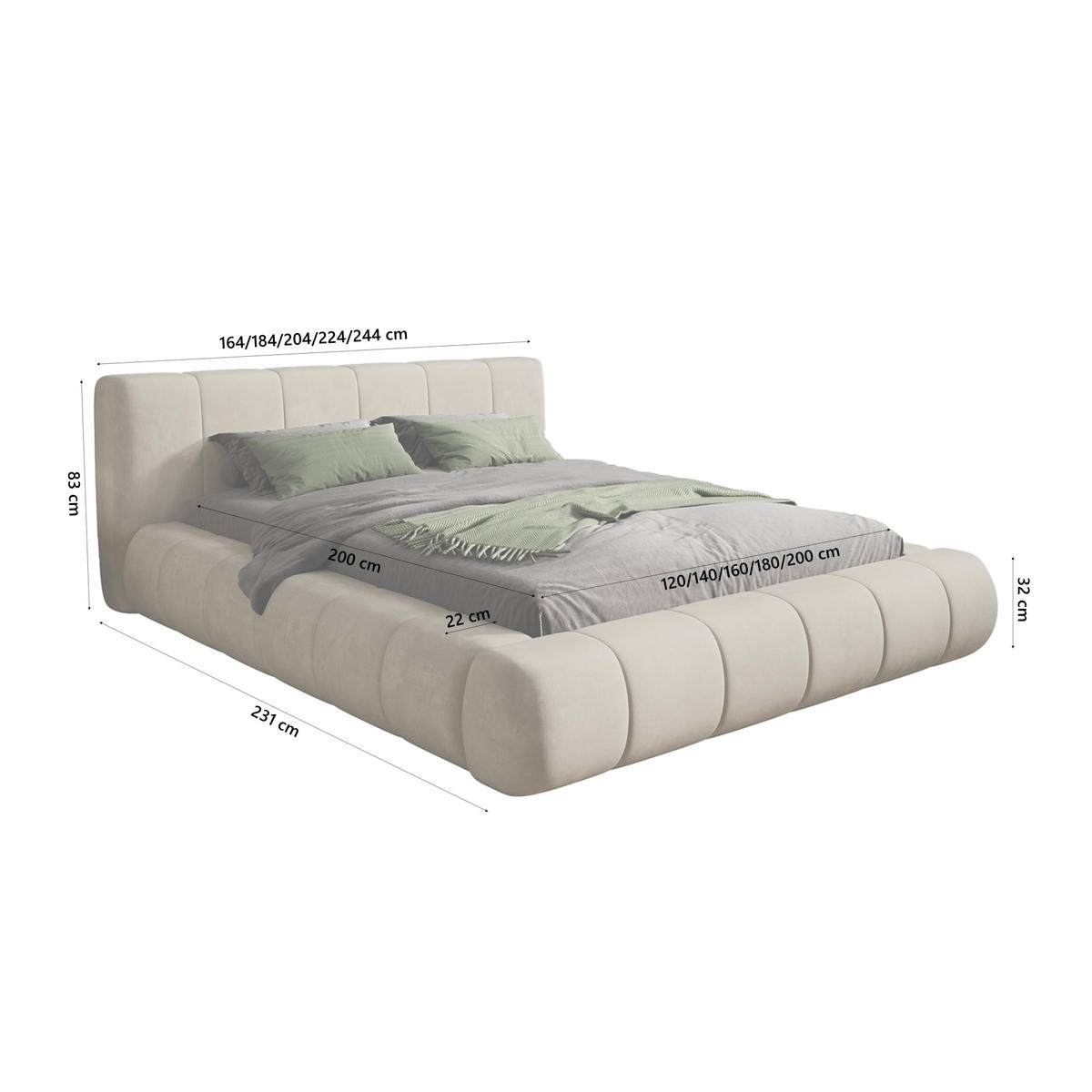 POLSTERBETT AVILLA 180x200 cm, Beige - Beige, Textil (200/180cm) - Fedve