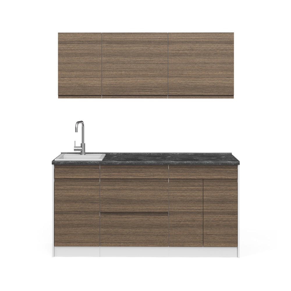 SINGLEKÜCHE R-Line, Tabak-Walnuss/Weiß, 160 cm Arbeitsplatte Satin - Walnussfarben/Weiß, Holzwerkstoff (160/81.6/60cm) - Vicco