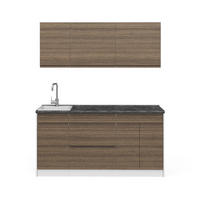 SINGLEKÜCHE R-Line, Tabak-Walnuss/Weiß, 160 cm Arbeitsplatte Satin - Walnussfarben/Weiß, Holzwerkstoff (160/81.6/60cm) - Vicco