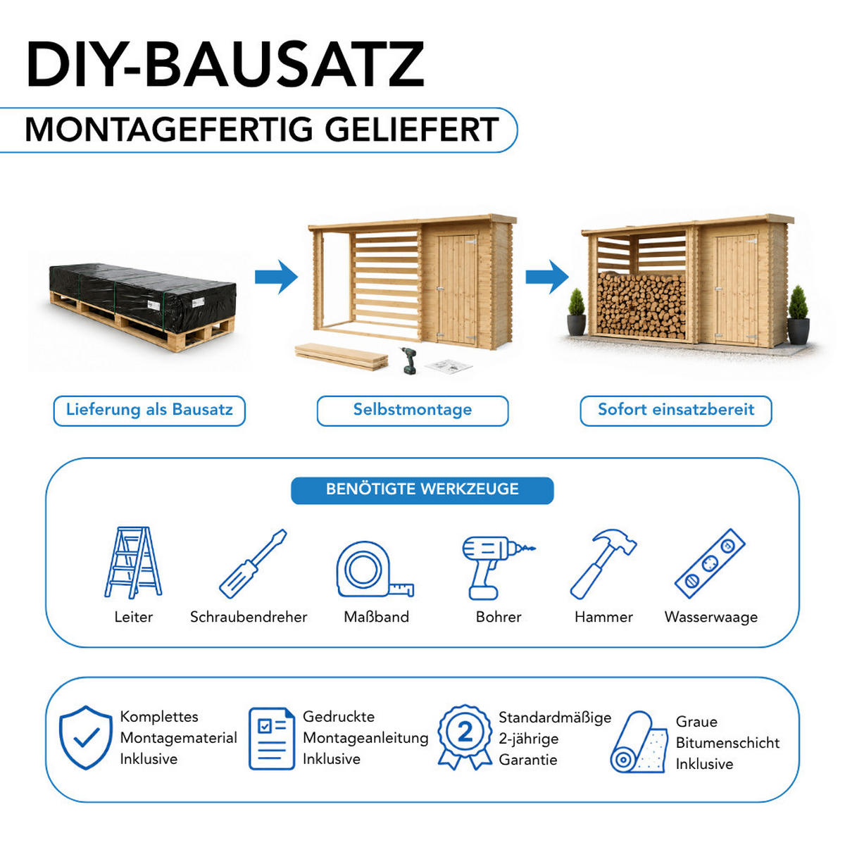 BRENNHOLZLAGER aus Holz mit Geräteraum 3,64 m², Kaminholzregal mit Pultdach, ca. 3,8 m³ Brennholzkapazität, 348 x 146 x 199 cm (B x T x H) - Naturfarben, Holz (348/199/146cm) - Timbela