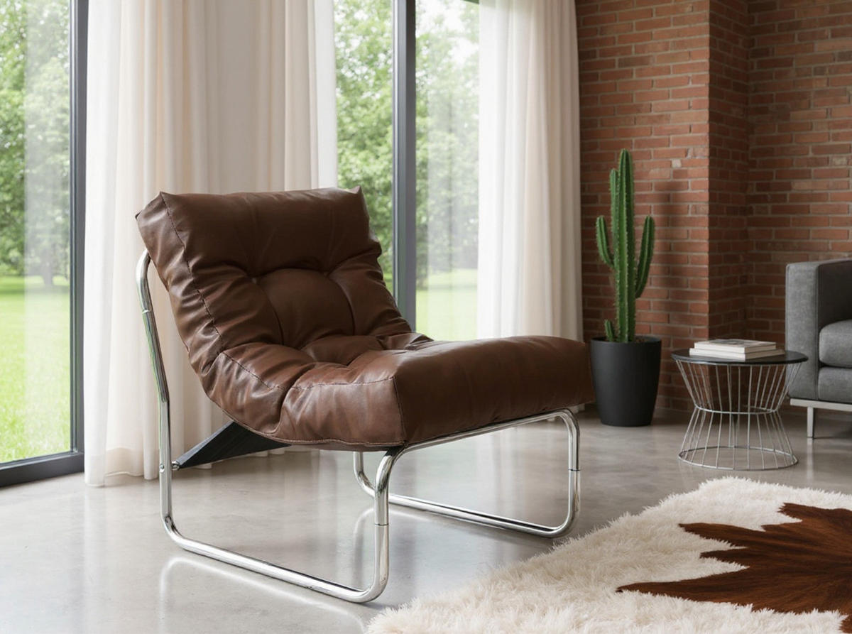 CLUBSESSEL mit Chromkufen im Retro-Stil, modular verbindbar, Braun 73x60x76 cm - Silberfarben/Braun, Textil/Metall (60/76/71cm) - KADIMA DESIGN
