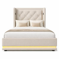 POLSTERBETT 90/200 mit Bettkasten, LED und USB-C-Anschluss mit Matratze in Beige - Beige, Holzwerkstoff/Textil (90/200cm) - EVRYAE