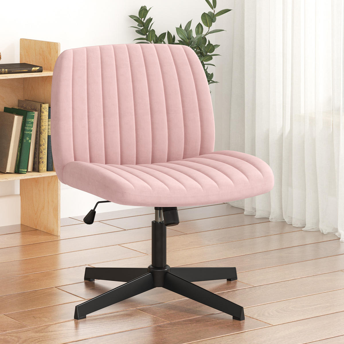 BÜROSTUHL modern, ohne Armlehnen, ohne Rollen, Kreuzgestell – Schwarz - Pink, Metall (66/90/45cm) - Rattantree