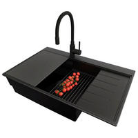 GRANITSPÜLE Sydney, 2-er set Alles Schwarz 78/50 cm 1 Becken + Küchenarmatur 40/38 cm + Ablauf-Set + Küchenzubehörset ab 60er Unterschrank - Schwarz, Kunststoff (78/20/50cm) - Primagran