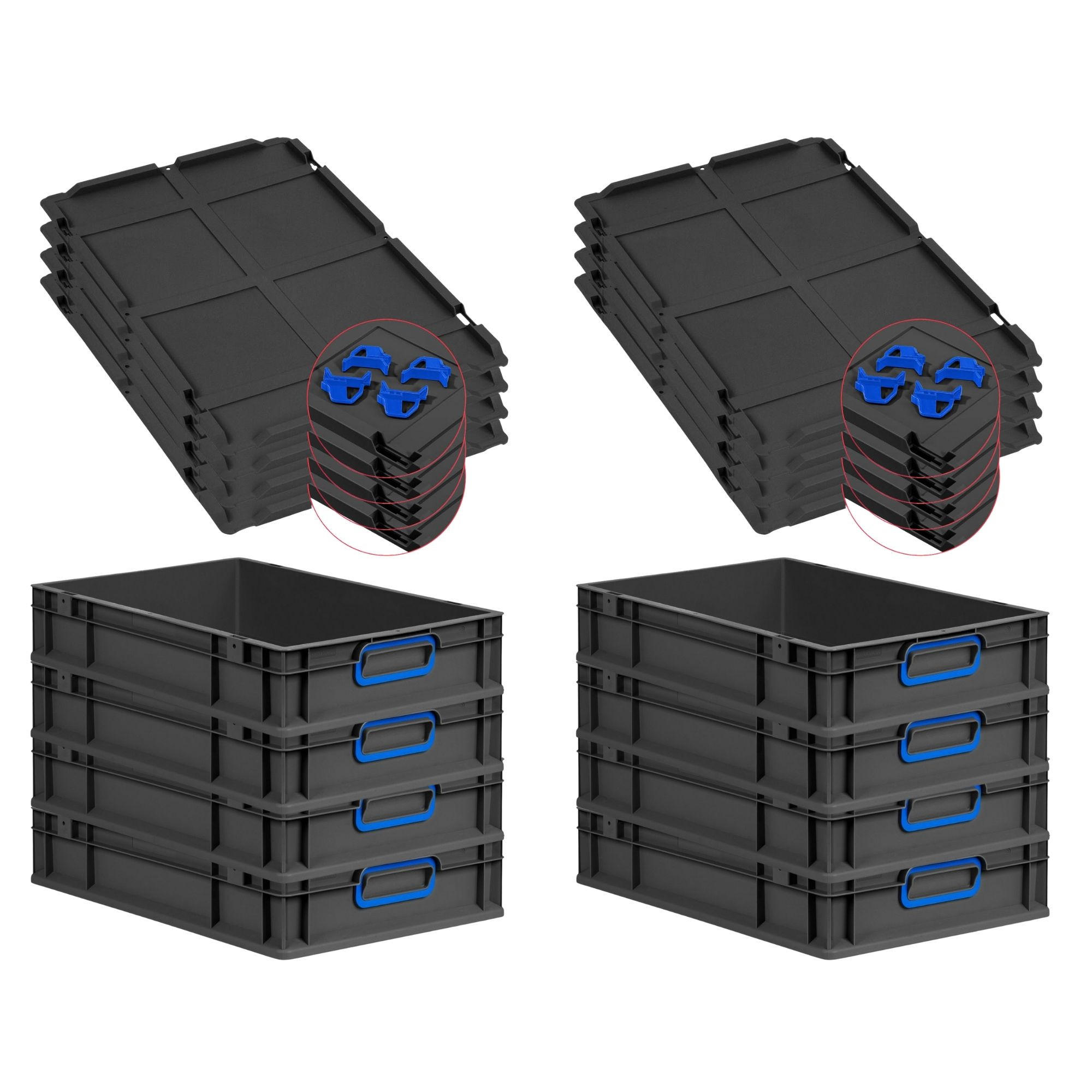 EUROBOX 8x NextGen Color mit Auflagedeckel 12x40x60 cm 23 Liter Schwarz Griffe blau zu - Blau/Schwarz, Kunststoff (40/12/60cm) - PROREGAL