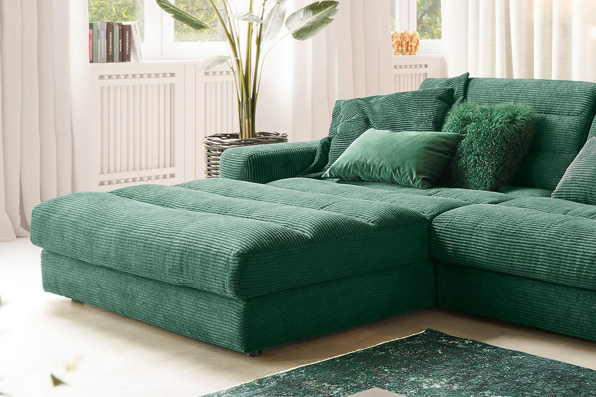 ECKSOFA XL LANA Smaragdgrün Cord - Smaragdgrün/Schwarz, Textil (416/205cm) - KAWOLA