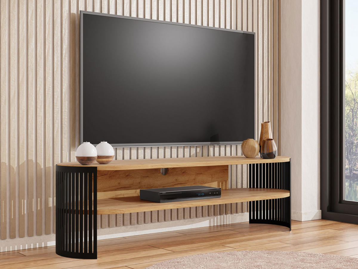 TV-LOWBOARD Fikoli Oval - Eichefarben/Schwarz, Holzwerkstoff/Metall (140/40/40cm) - MIRJAN24