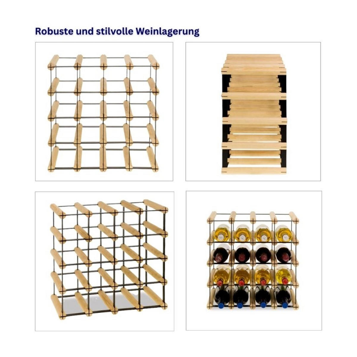 WEINREGAL Vinotega Mod Metal 42,5x42,5x24,5 cm 4x4 Flaschen Massives Kiefernholz Natur - Naturfarben, Holz (42.5/42.5/24.5cm) - PROREGAL