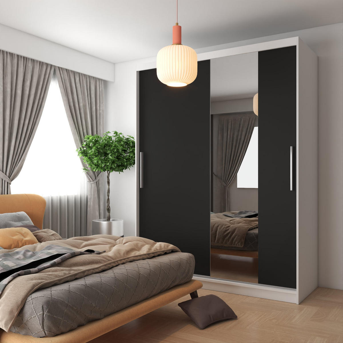 BELINI Verona MSE – posuvné skrine, 158 cm, biela/čierna, matný povrch – šatník so zrkadlom a vešiakom, vhodný do spálne - čierna, drevo (158/216/60cm) - B BELINI GROUP