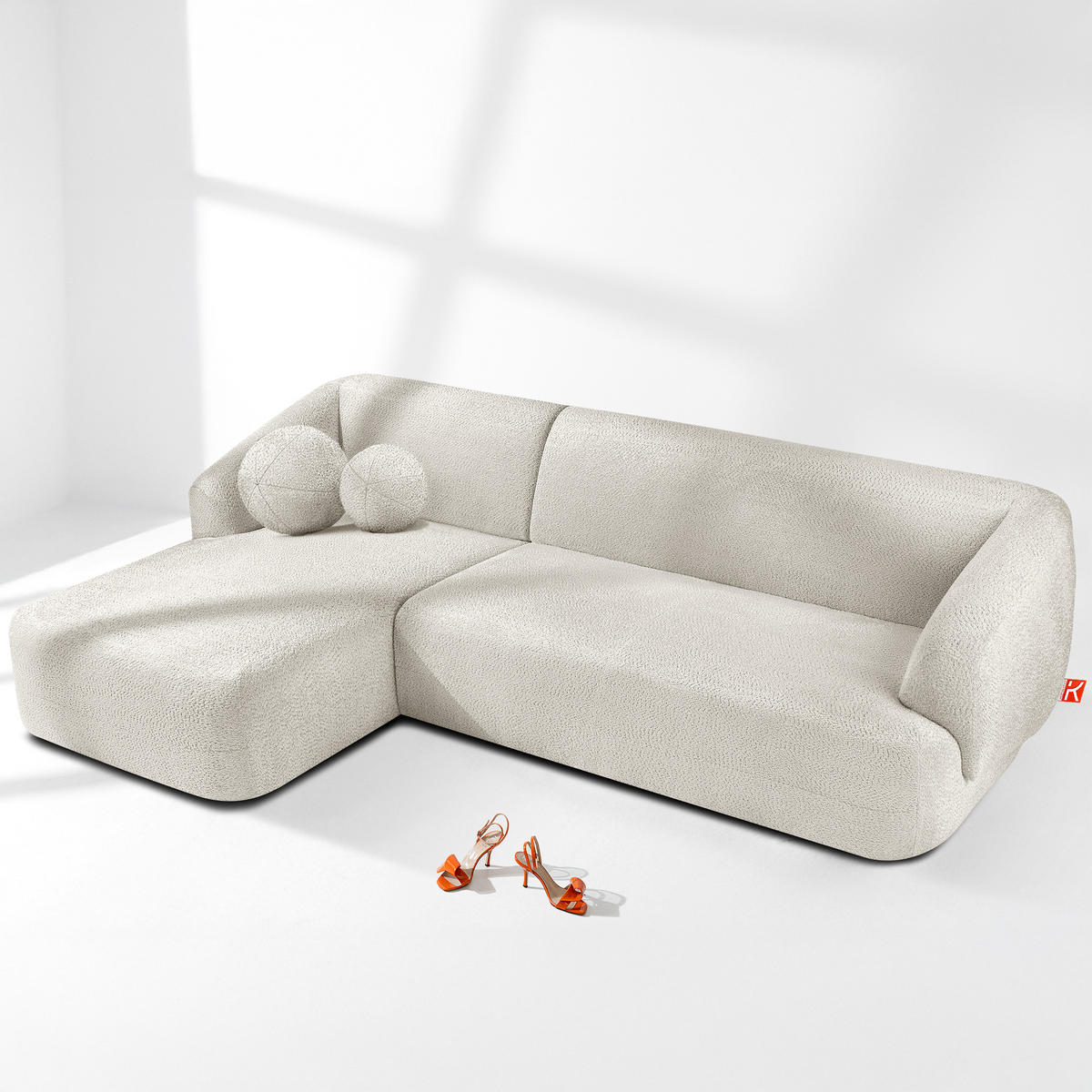 ECKSOFA LINKS VIRA, Weiß, Chenille - Schwarz/Weiß, Holz/Holzwerkstoff (300/160cm) - KONSIMO®