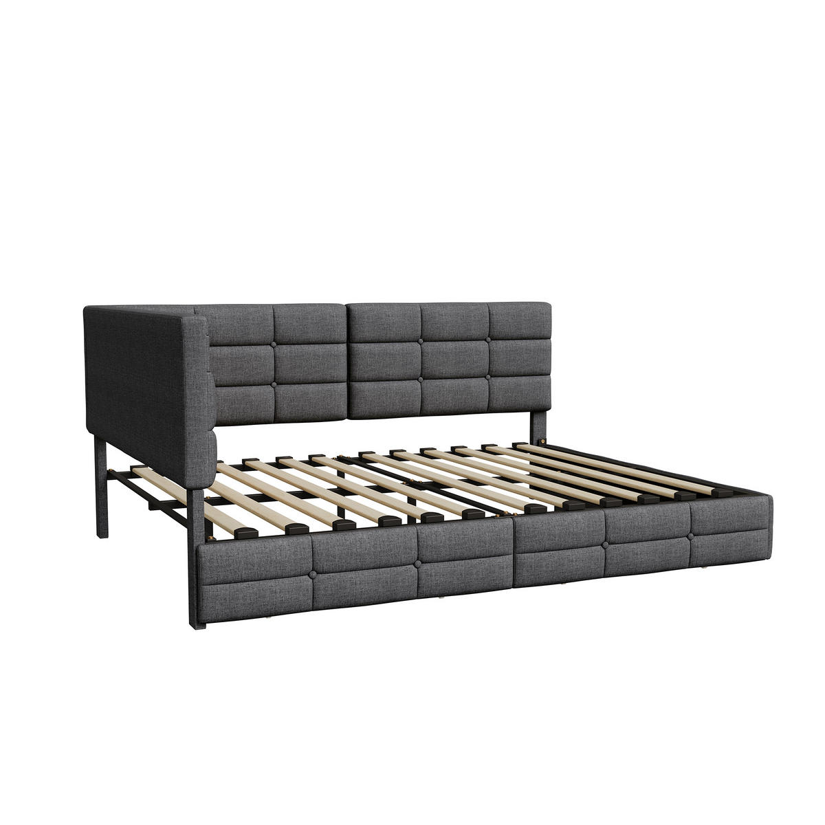 POLSTERBETT 140x190 cm Tagesbett mit 2 Schubladen, LED & USB, Doppelbett mit L-förmigem Kopfteil, Grau - Grau, Metall (140/190cm) - EuroLiving