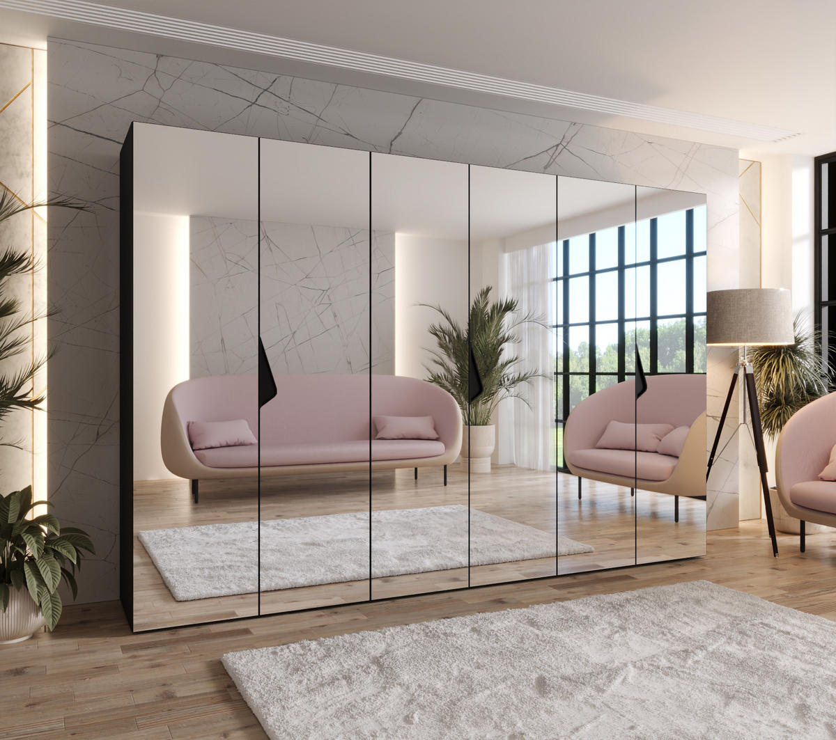 DREHTÜRENSCHRANK 202/300/52 6-türig - Schwarz, Holz/Metall (300/202/52cm) - Abiks Möbel