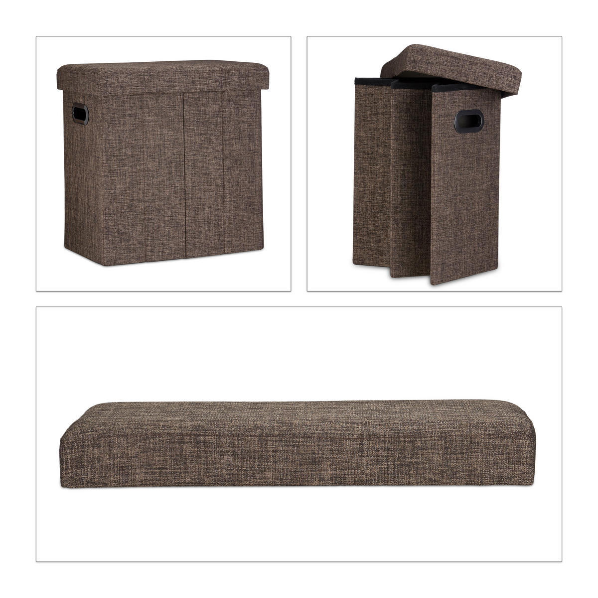 SITZHOCKER - Braun, Holzwerkstoff/Textil (46/25.5/49.5cm) - Relaxdays