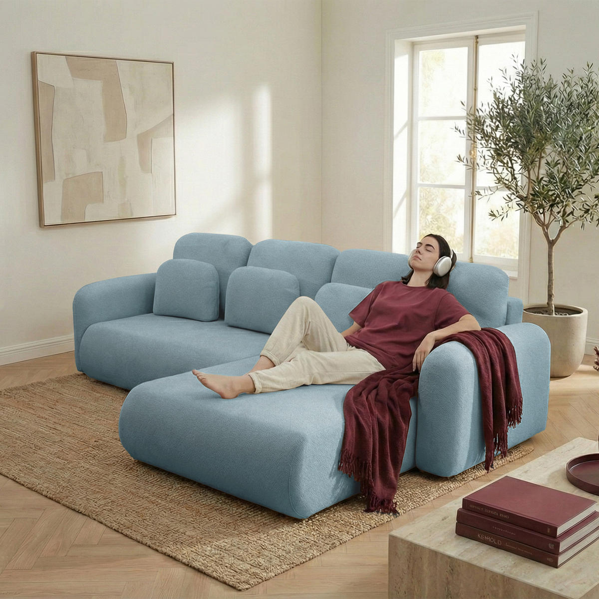 ECKSOFA NEST Universal mit Liegeflache 157x240 cm - Blaugrau, Textil (280/187cm) - Muffo