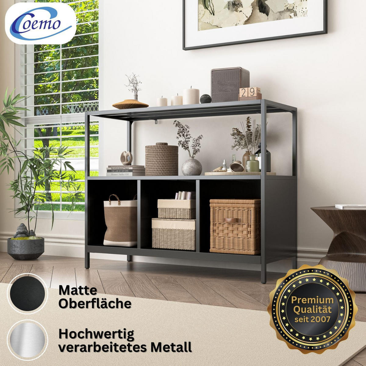 SIDEBOARD CHICAGO Metall offene Fächer 110/43/88 cm - Schwarz, Metall (43/88/110cm) - Coemo